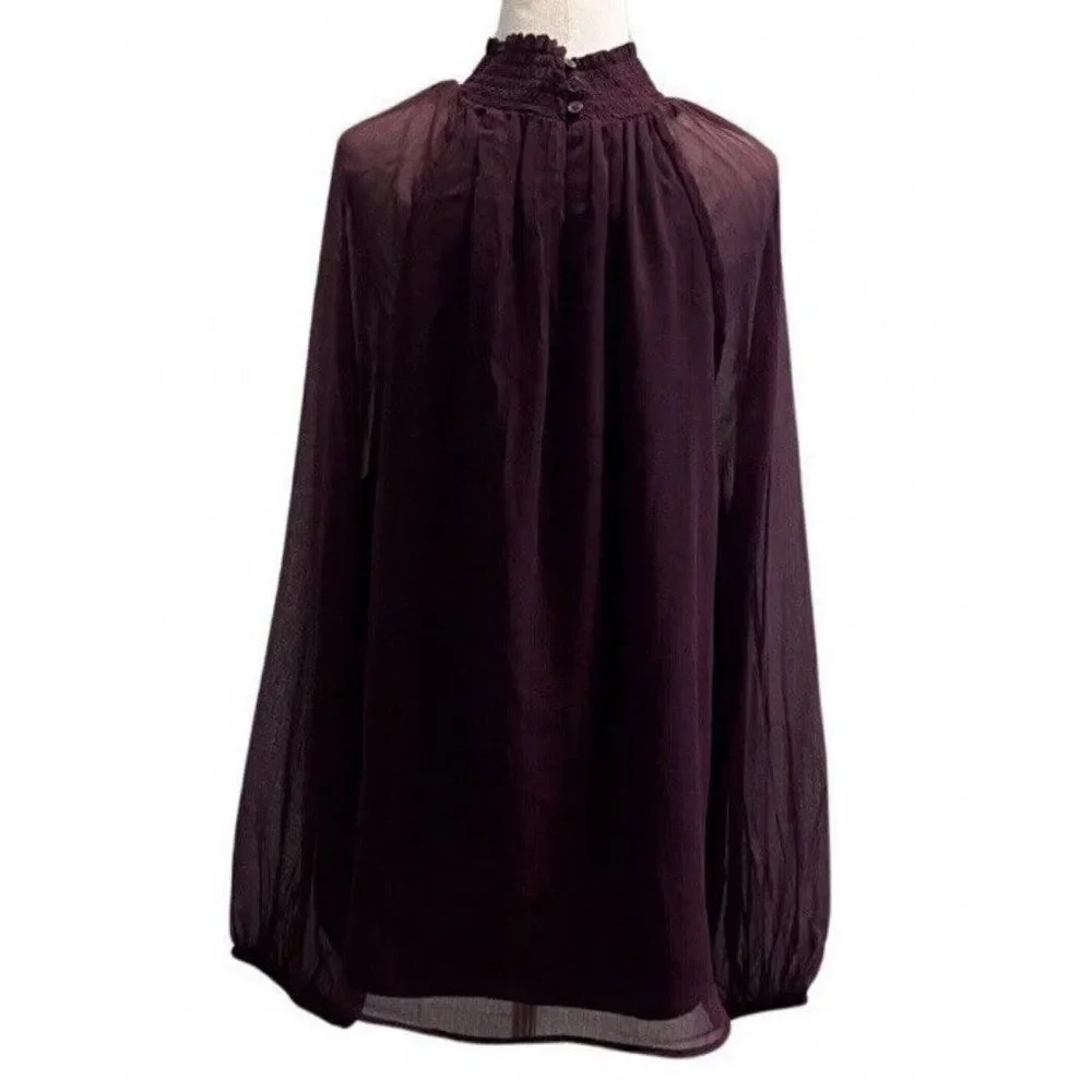 Joie Designer Womens Long Sleeved Smock Top Blouse Large Burgundy Polyester - Picture 6 of 13
